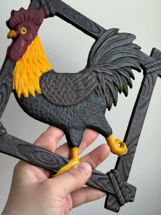 Vintage Rooster Iron Painted 8.5x8.5" Trivet Kitchen Farmhouse Decor Cottagecore - Picture 4 of 12